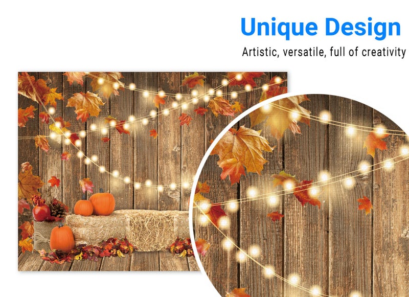 Funnytree 8x6FT Fall Pumpkin Photography Backdrop Autumn Tanksgiving Harvest Hay Leaves Wooden Background Sunflower Maple Baby Shower Banner Decoration Party Supplies Photo Booth Prop - Image 3